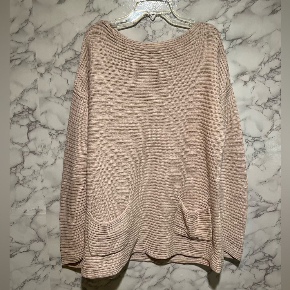 VINCE CAMUTO Tunic Sweater Rib-Knit Boat Neck Long Sleeve Pale Pink L